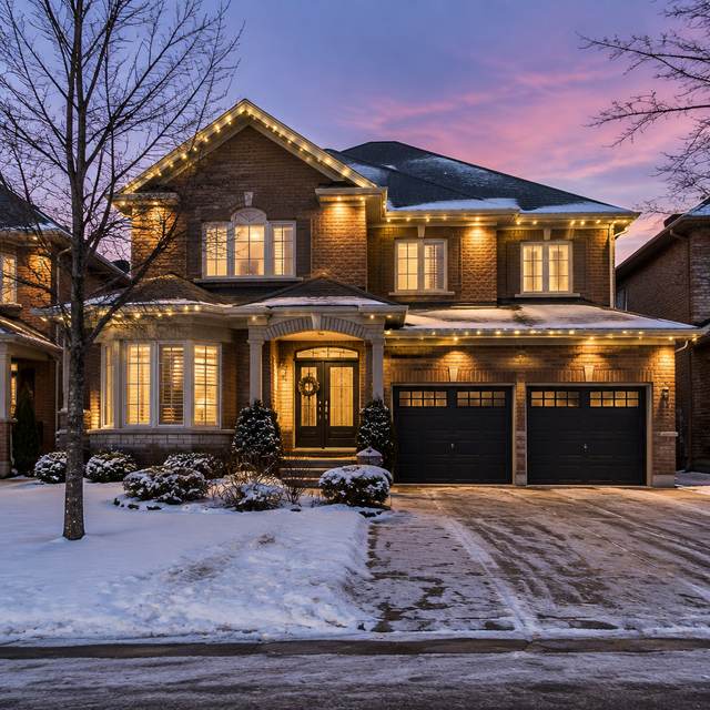 Permanent roofline lighting on a two-storey home in Brampton