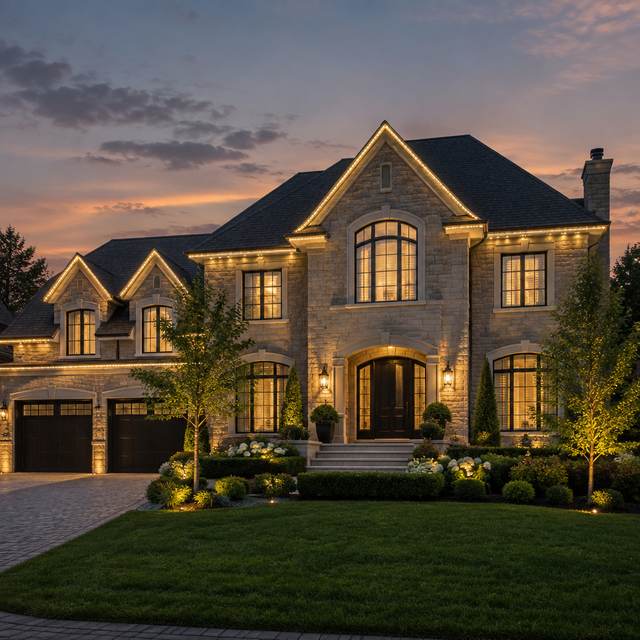 Warm white permanent accent lighting used year-round